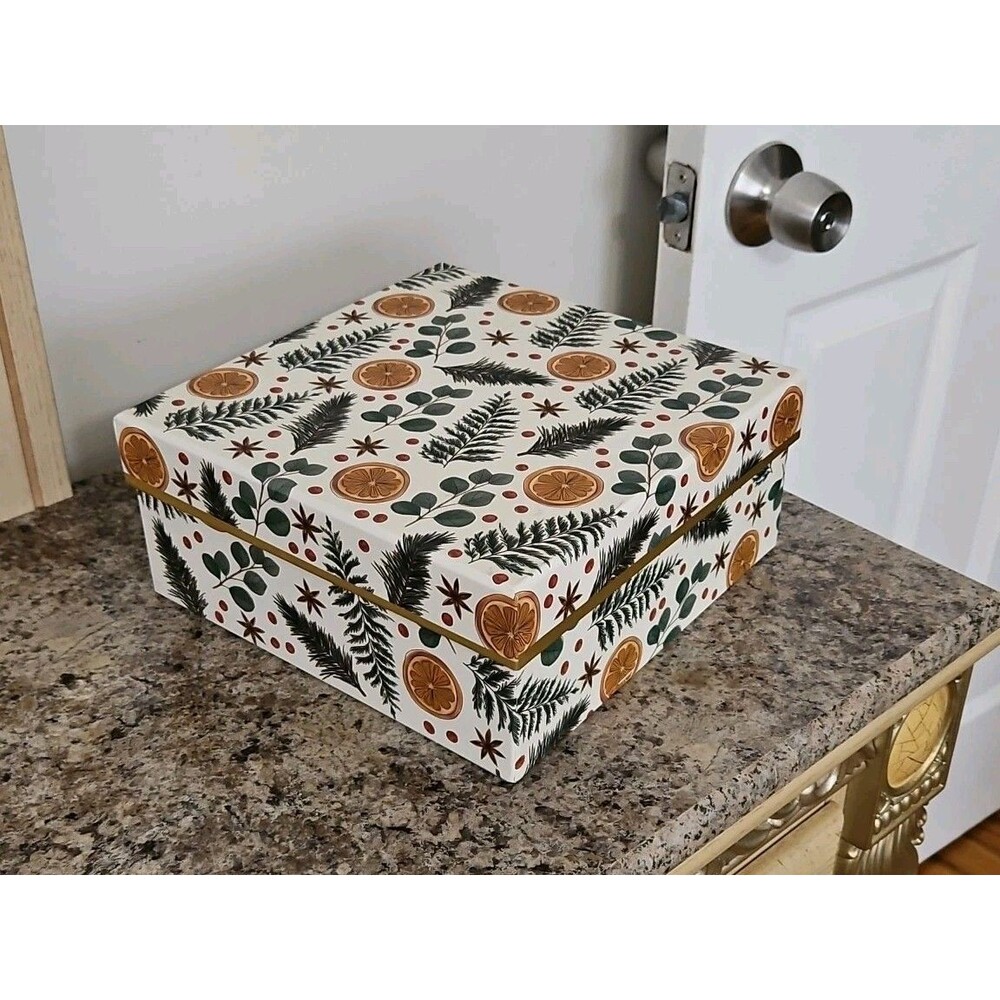 Lady Jayne Storage Box Citrus, Berry, Spice Greenery Holiday Theme 9"x9"x4"